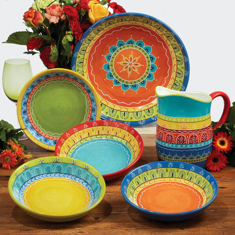 Valencia Multicolor Ceramic Microwave Safe Pasta Bowls, Set of 4