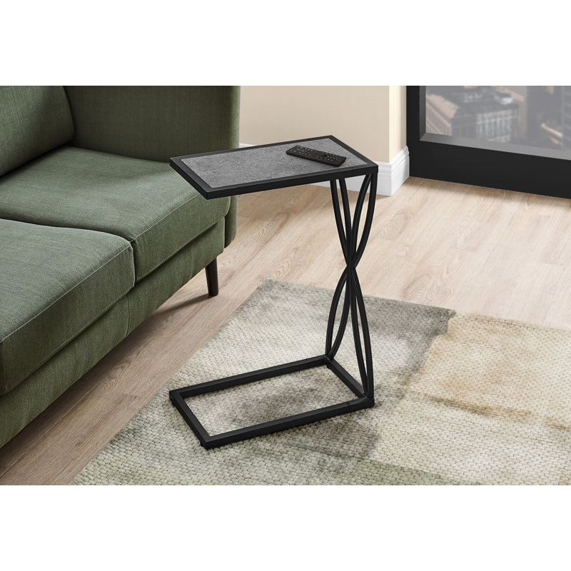 Gray Stone-Look Rectangular C-Shaped Metal Accent Table