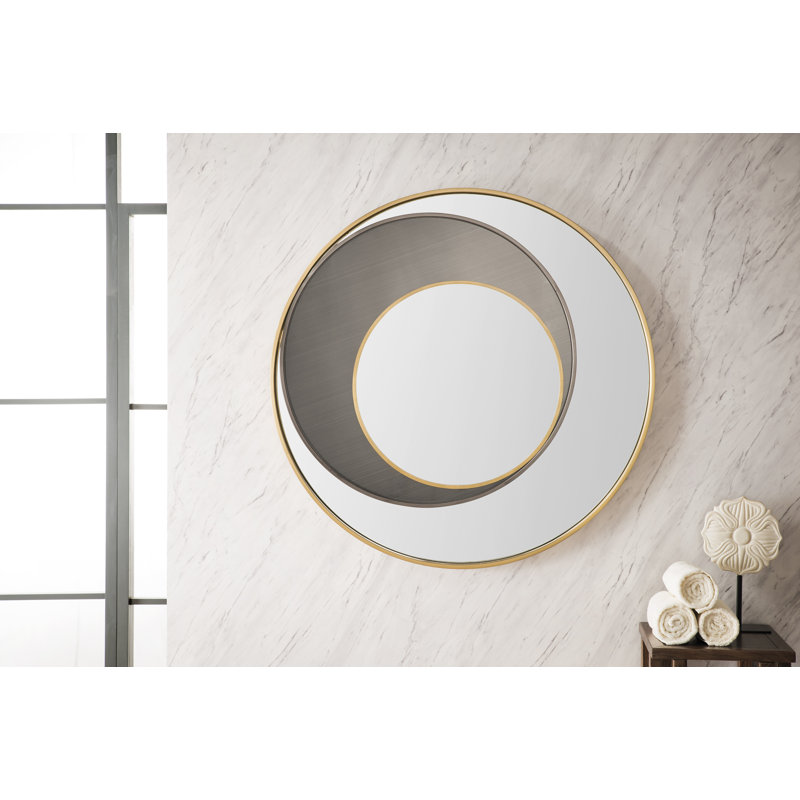35.4" Round Matte Gold Stainless Steel Framed Mirror
