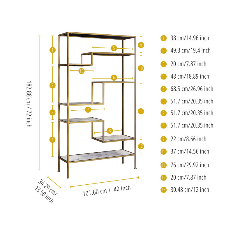 Marmo Faux Marble and Gold 5-Tier Geometric Bookcase