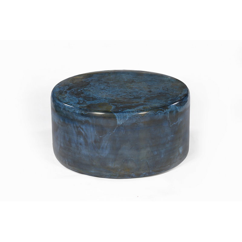 Rustic Artisanal Drum-Shaped Stainless Steel Outdoor Coffee Table