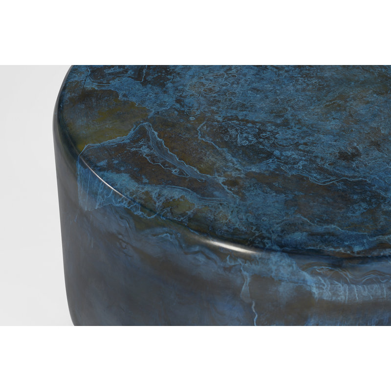 Rustic Artisanal Drum-Shaped Stainless Steel Outdoor Coffee Table