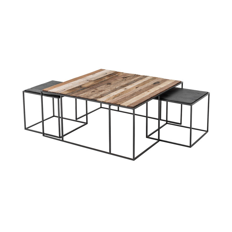 Rustika Black and Brown Solid Wood Nesting Coffee Table Set