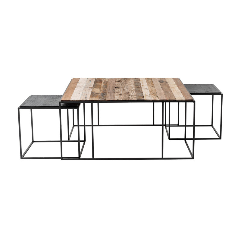 Rustika Black and Brown Solid Wood Nesting Coffee Table Set