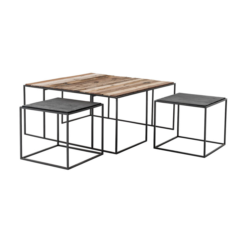 Rustika Black and Brown Solid Wood Nesting Coffee Table Set