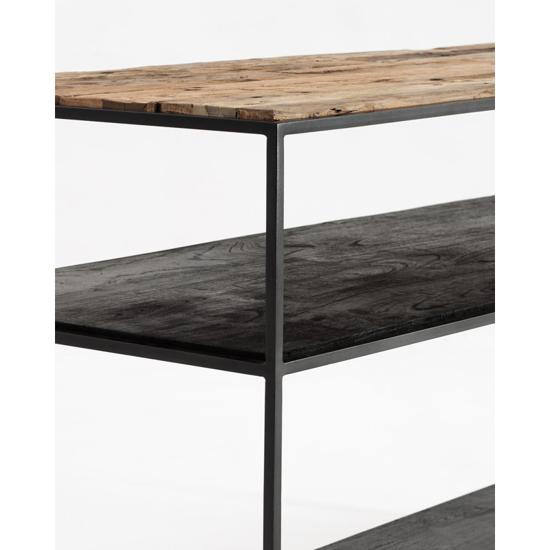 Nordic Black 55'' Rustic Boat Wood & Iron Console Table with Storage
