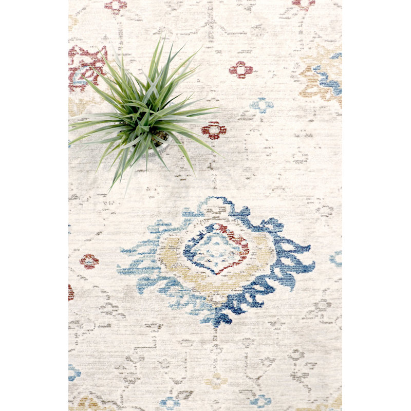 Elegant Ivory Synthetic Runner Rug, 2'6" x 10', Machine-Made