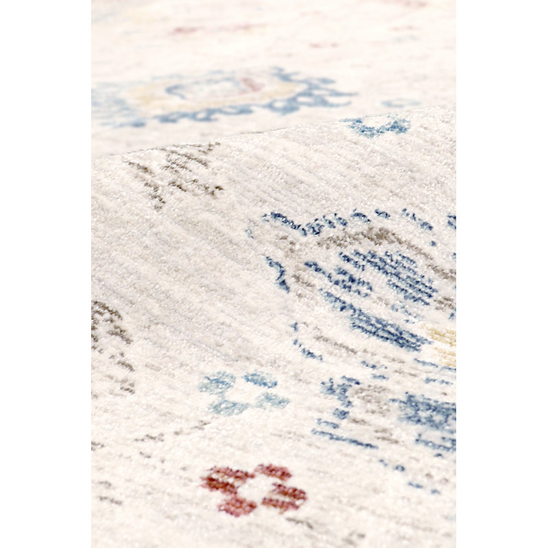 Elegant Ivory Synthetic Runner Rug, 2'6" x 10', Machine-Made