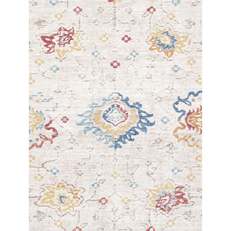 Elegant Ivory Synthetic Runner Rug, 2'6" x 10', Machine-Made