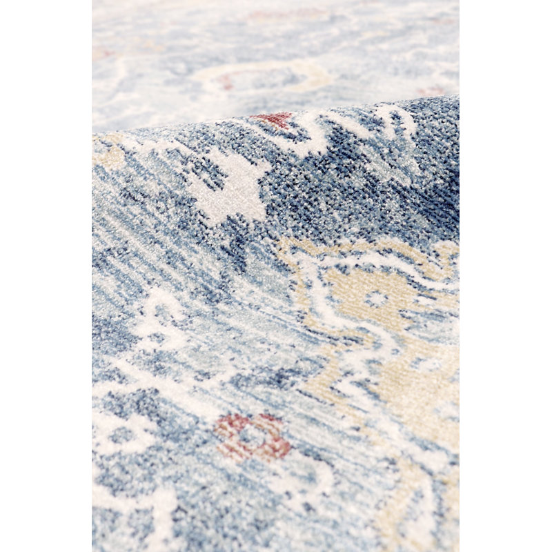 Heritage Light Blue and Beige Synthetic Runner Rug