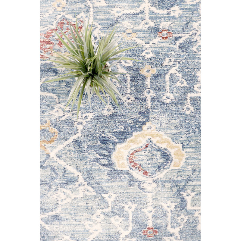 Heritage Light Blue and Beige Synthetic Runner Rug