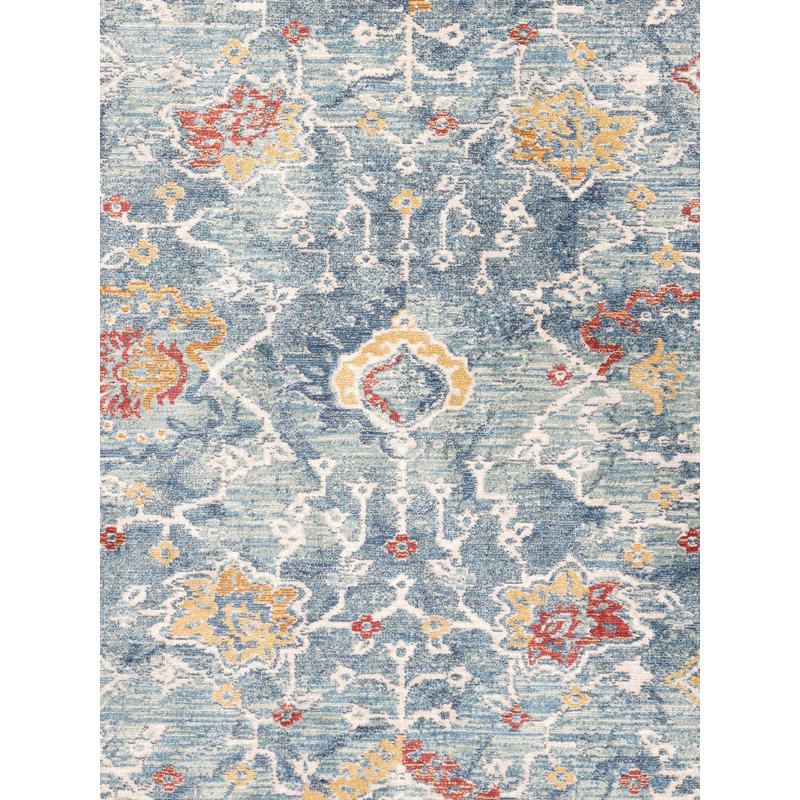 Heritage Light Blue and Beige Synthetic Runner Rug