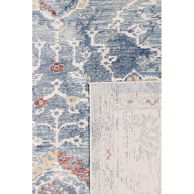 Heritage Light Blue and Beige Synthetic Runner Rug