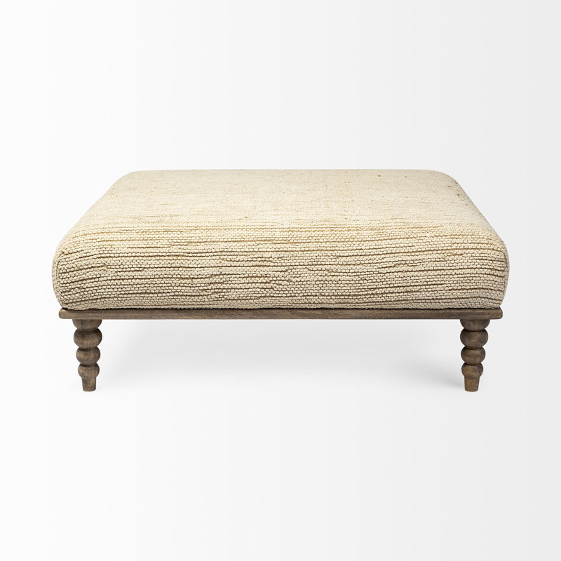Alder I Cream Fabric and Natural-Brown Mango Wood Square Bench