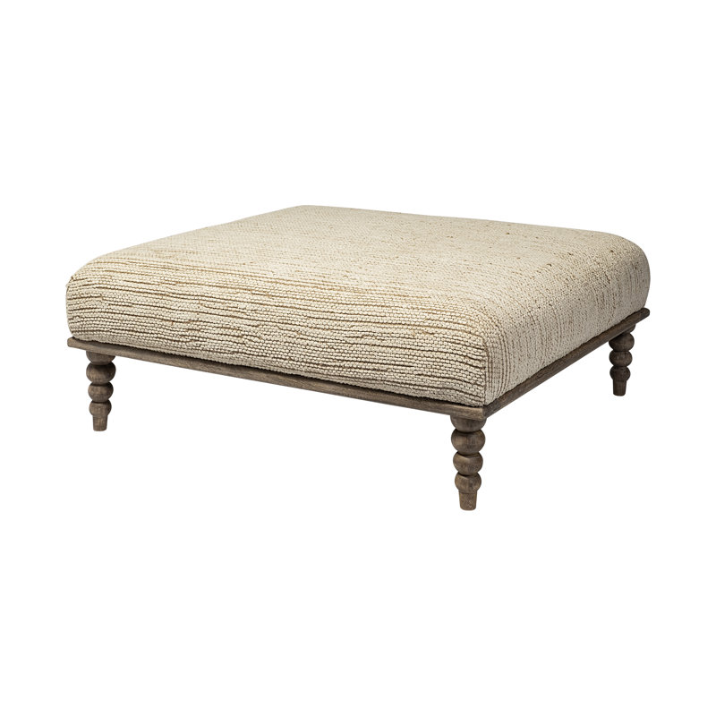 Alder I Cream Fabric and Natural-Brown Mango Wood Square Bench