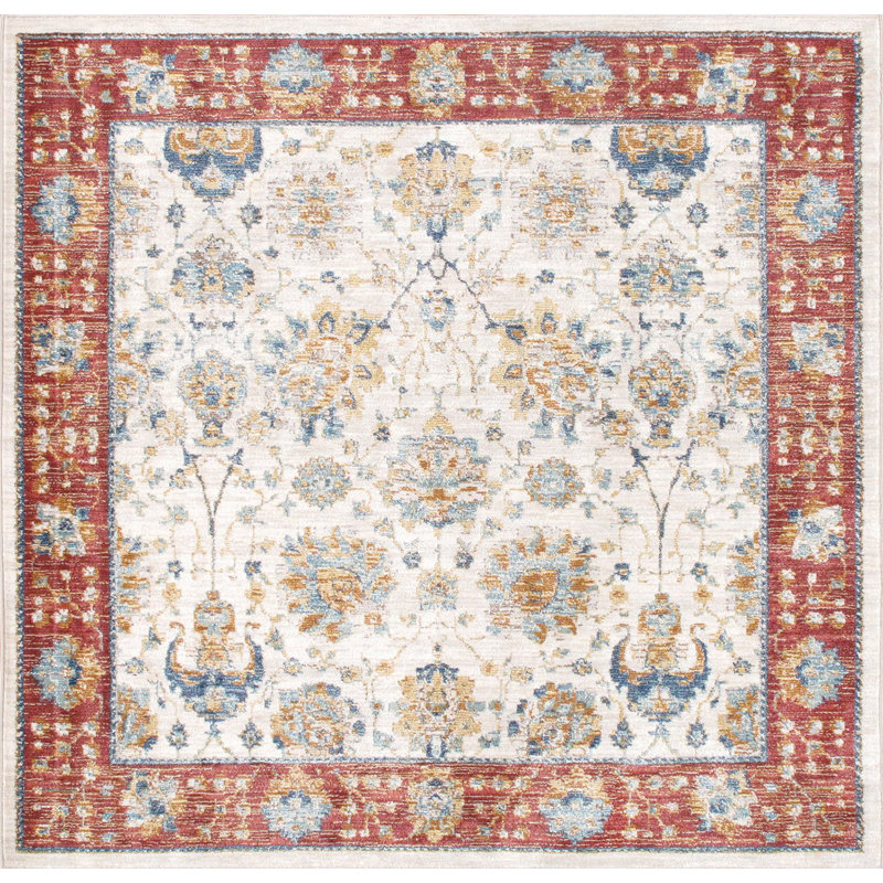Heritage Square Ivory Synthetic 6' Area Rug