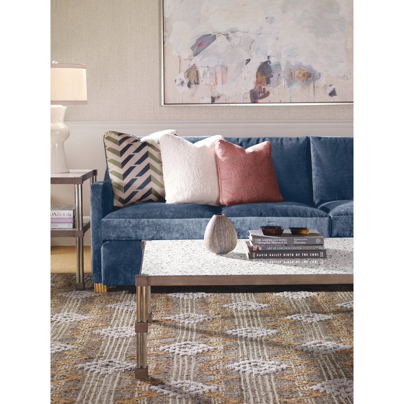 Ascher Square Stone & Metal End Table with Bronze Trim