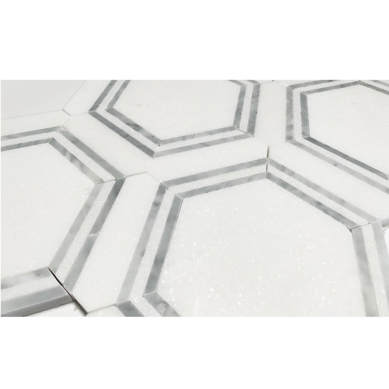 White and Gray Hexagon Marble Mosaic Shower Tile