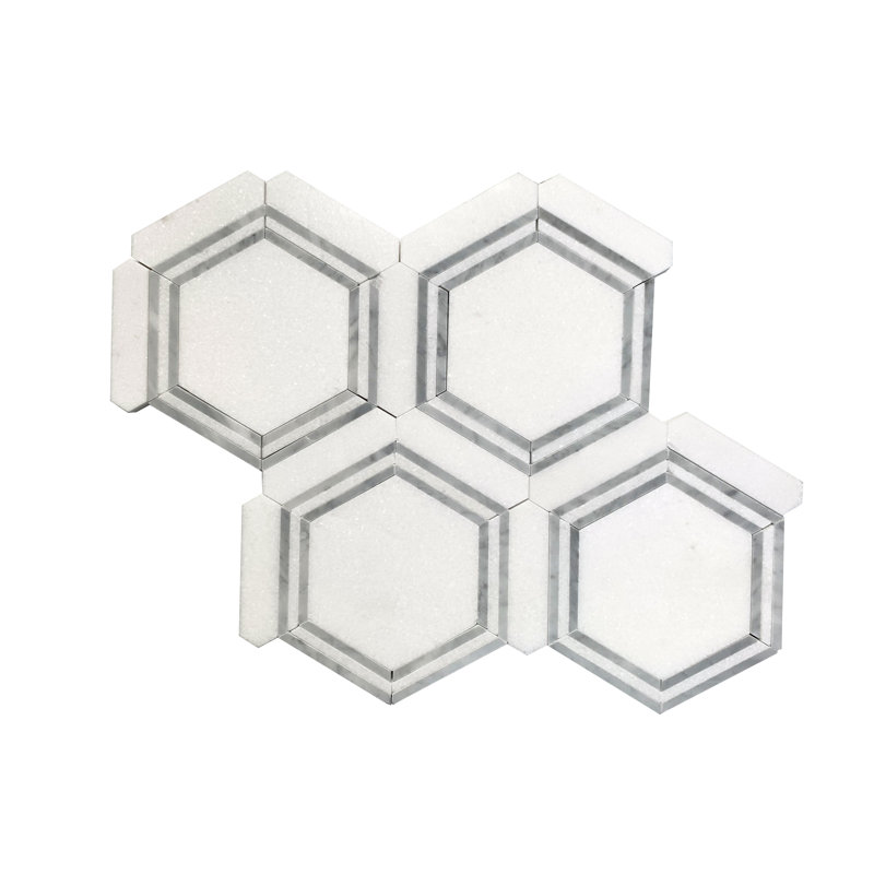 White and Gray Hexagon Marble Mosaic Shower Tile