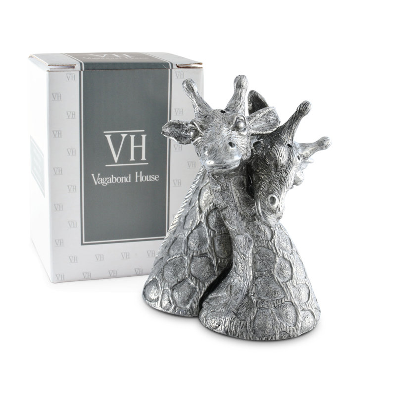 Handcrafted Pewter Giraffe Salt and Pepper Shaker Set