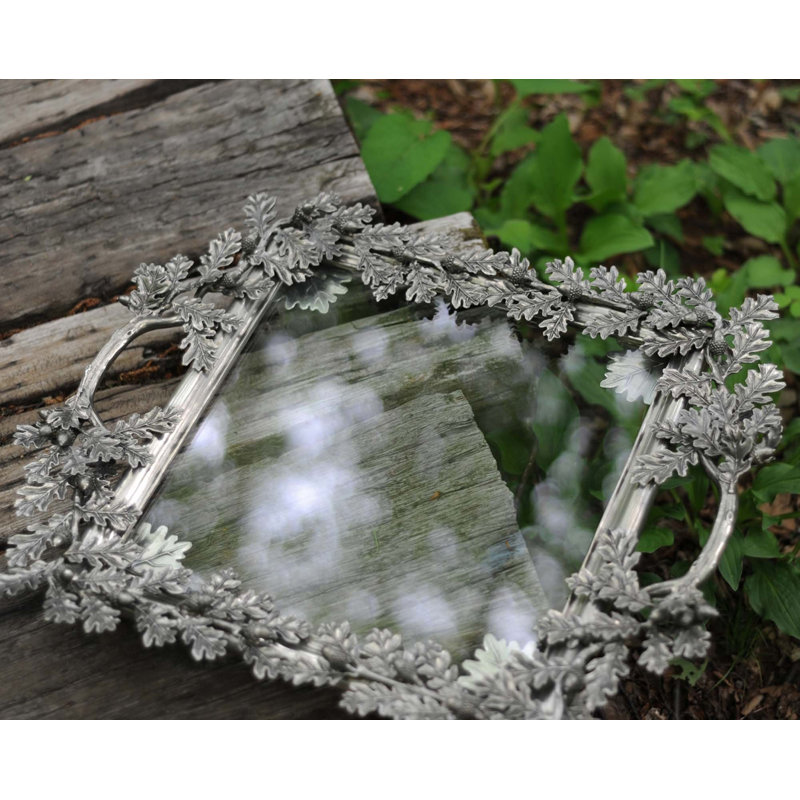 Ornate Pewter Oak Leaf and Acorn Glass Tray