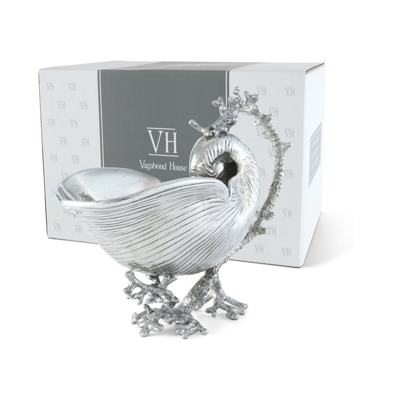 Elegant Pewter Nautilus Shell Gravy Boat with Coral Handle