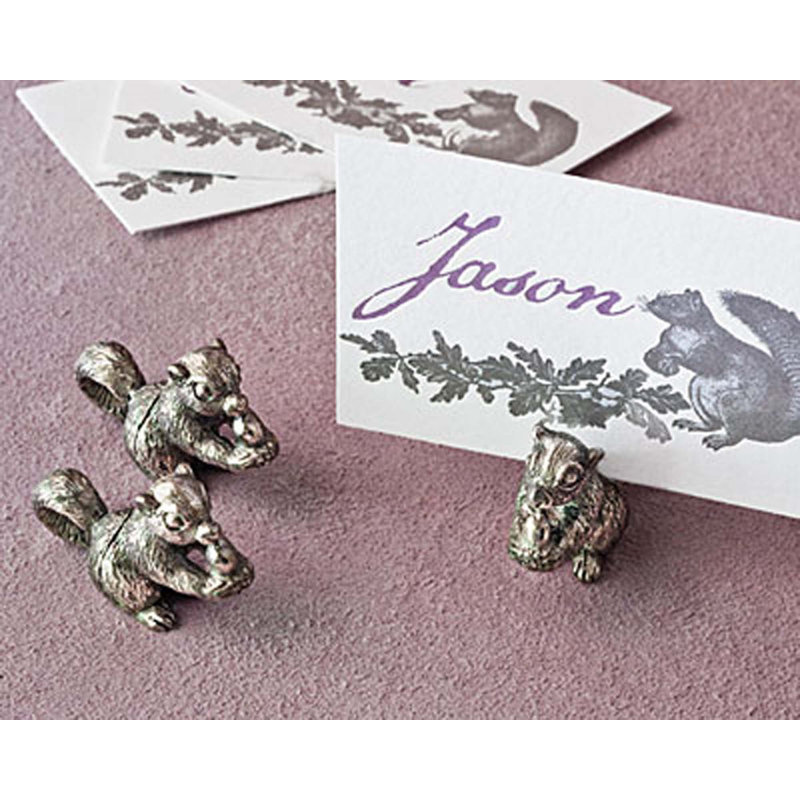 Handcrafted Pewter Squirrel Place Card Holders Set