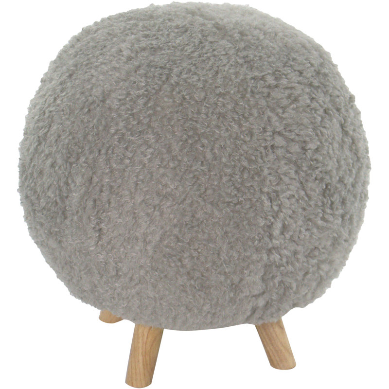 Plush Gray Round Pouf Ottoman with Sturdy Legs