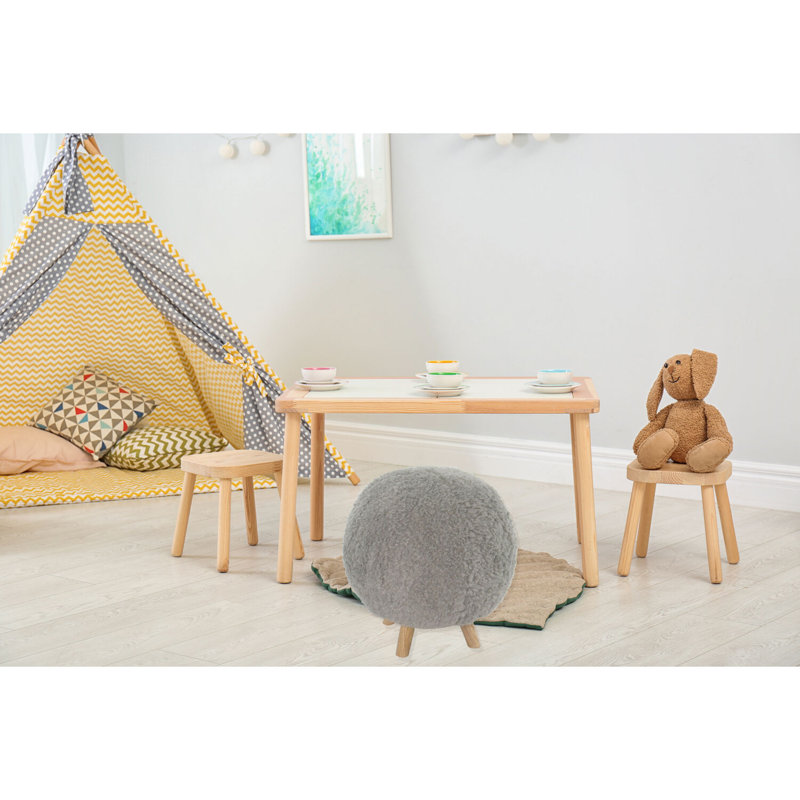 Plush Gray Round Pouf Ottoman with Sturdy Legs