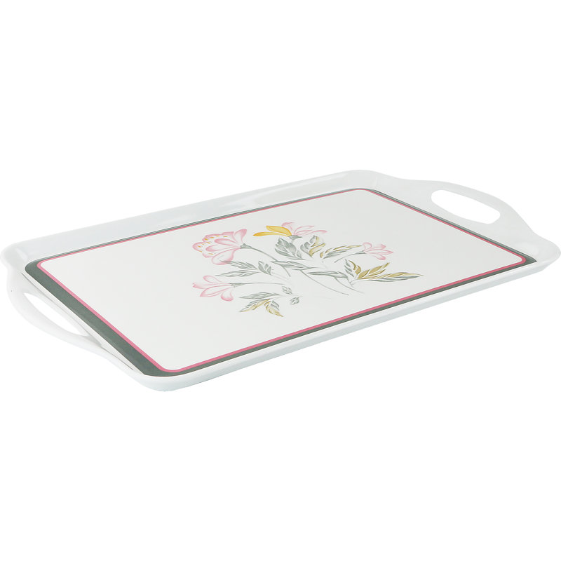 Elegant Rectangular Melamine Serving Tray in Peach-Pink