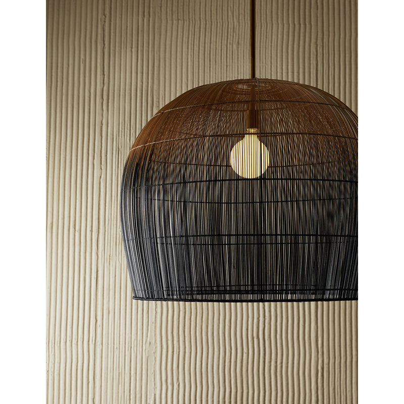 Ombre Black and Brass Dome Pendant with Woven Texture