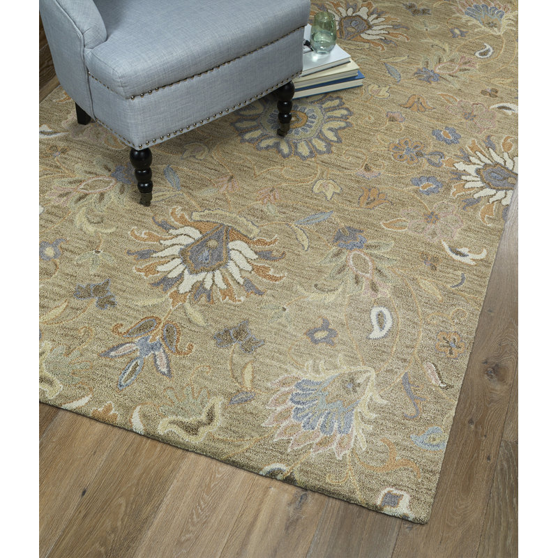 Helena Hand-Tufted Light Brown Wool Floral Rug