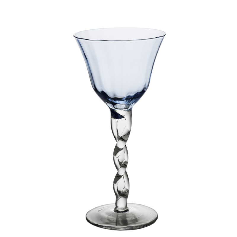 12oz Blue Handmade Glass Wine Set with Twisted Stem