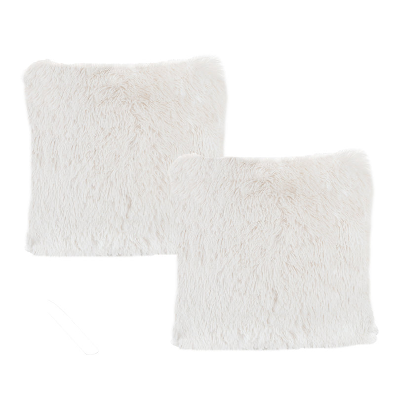 White Faux Fur and Suede 17-Inch Square Pillow Set