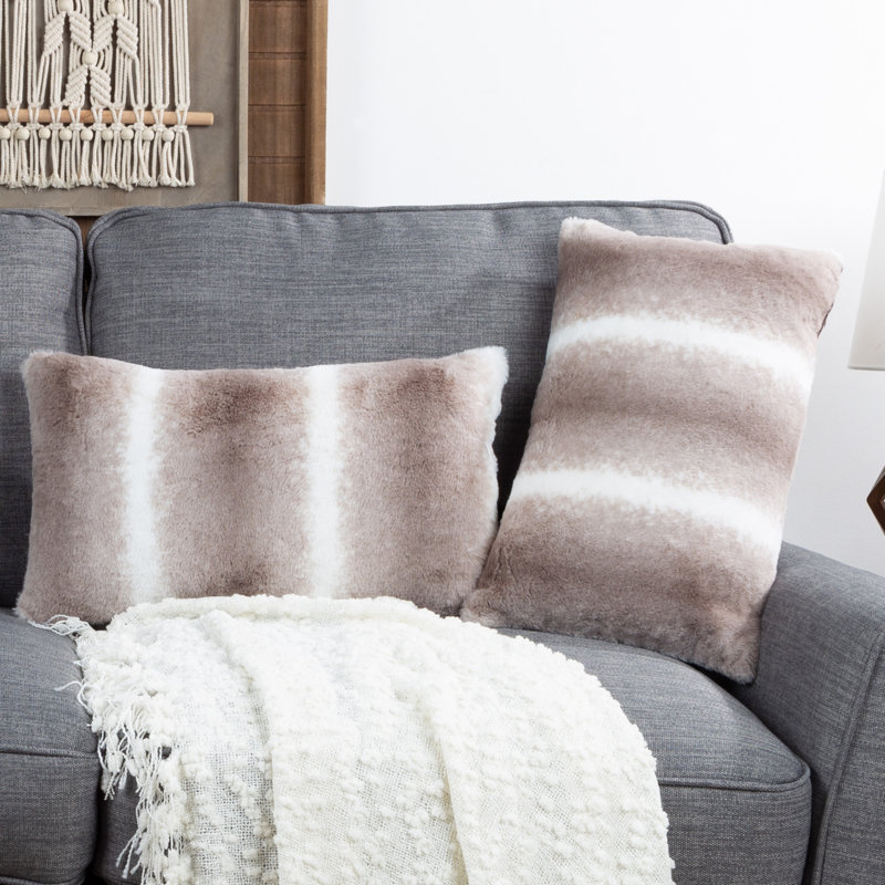 11x19" Variegated Gray and White Faux Fur Lumbar Pillow Set