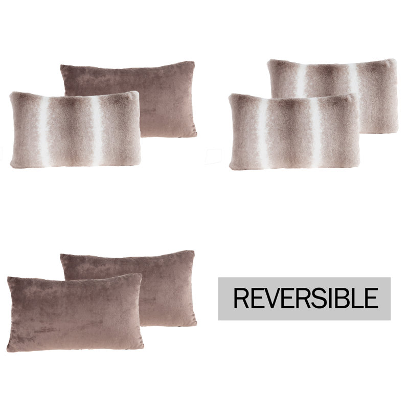 11x19" Variegated Gray and White Faux Fur Lumbar Pillow Set