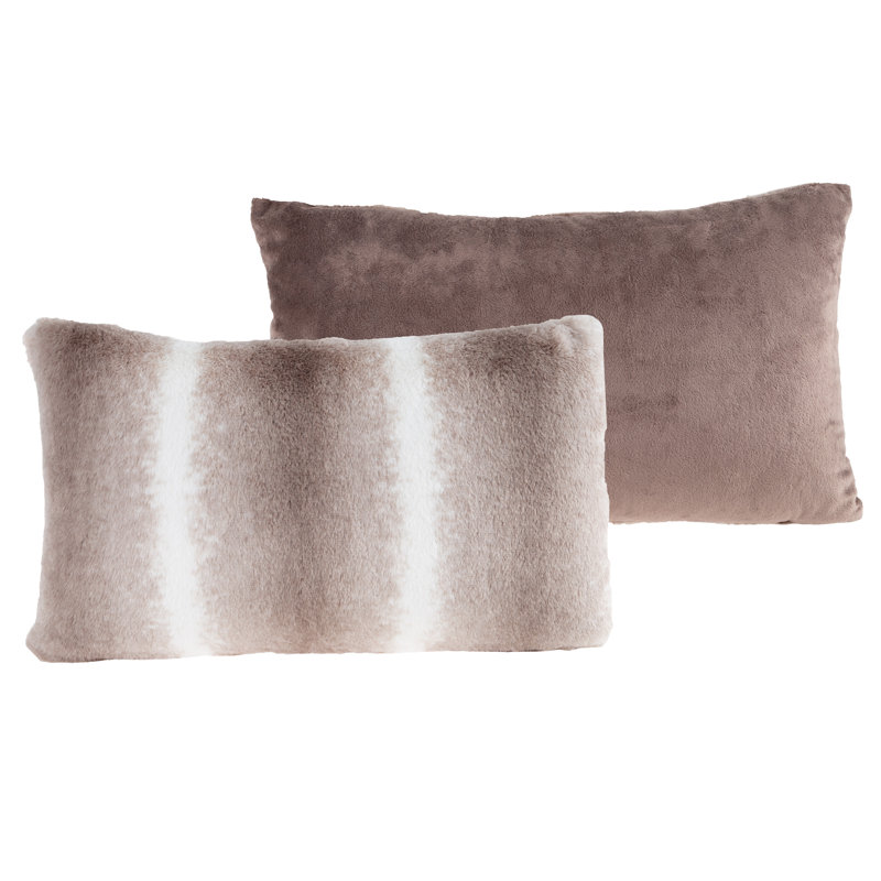 11x19" Variegated Gray and White Faux Fur Lumbar Pillow Set
