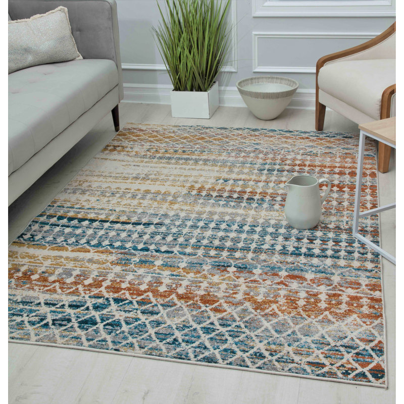 Amelie Ivory Abstract Vintage Synthetic Round Rug, 8'x10'