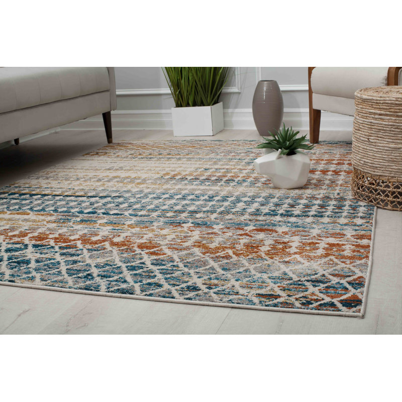 Amelie Ivory Abstract Vintage Synthetic Round Rug, 8'x10'