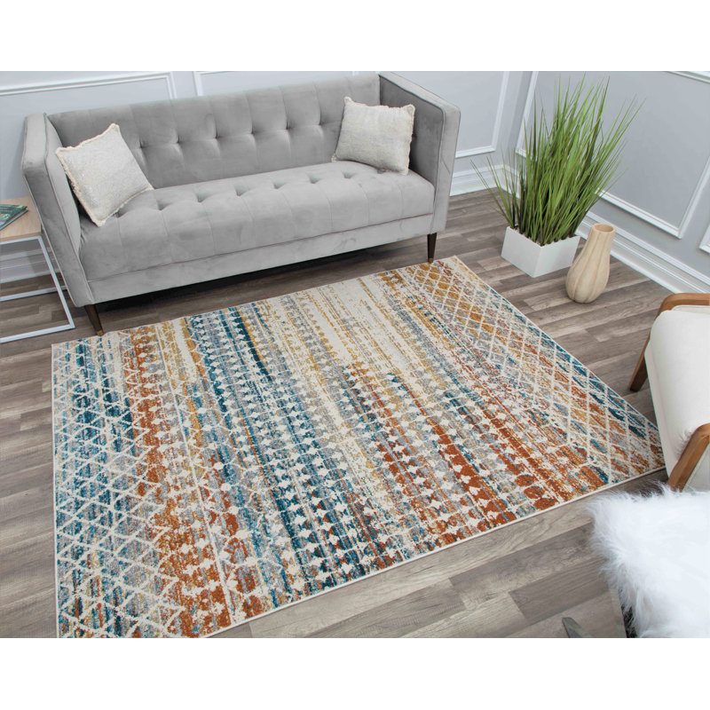 Amelie Ivory Abstract Vintage Synthetic Round Rug, 8'x10'