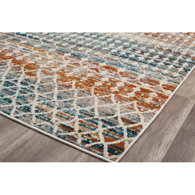 Amelie Ivory Abstract Vintage Synthetic Round Rug, 8'x10'