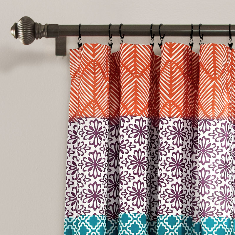 Fuchsia and Orange Bohemian Stripe Light-Filtering Curtain Panels