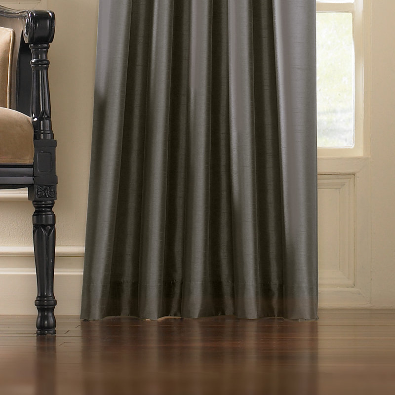 Gray Faux Silk Room Darkening Pleated Curtain Panel