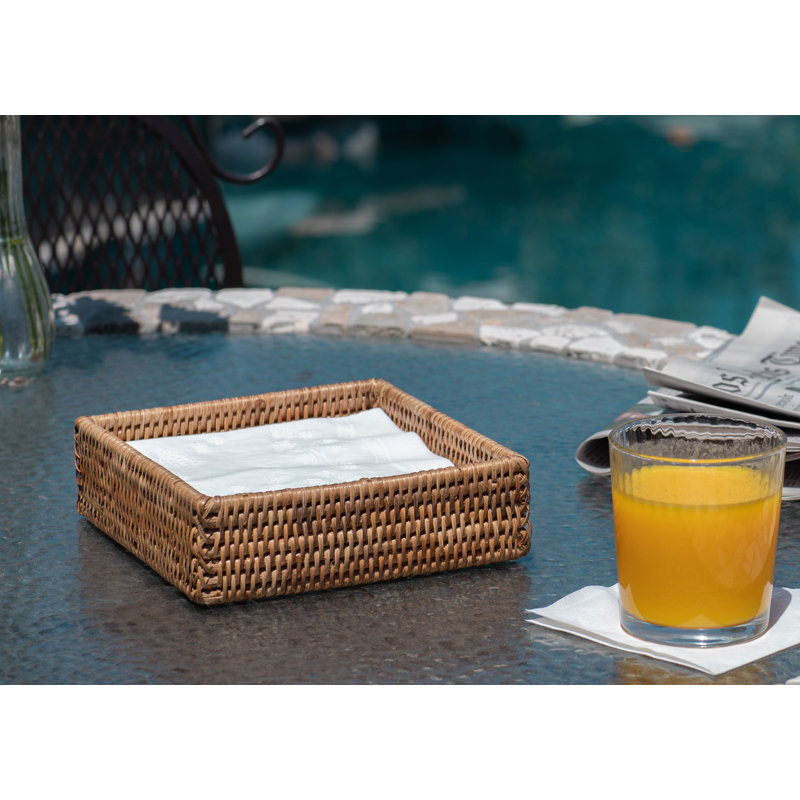Honey Brown Rattan Square Napkin Holder