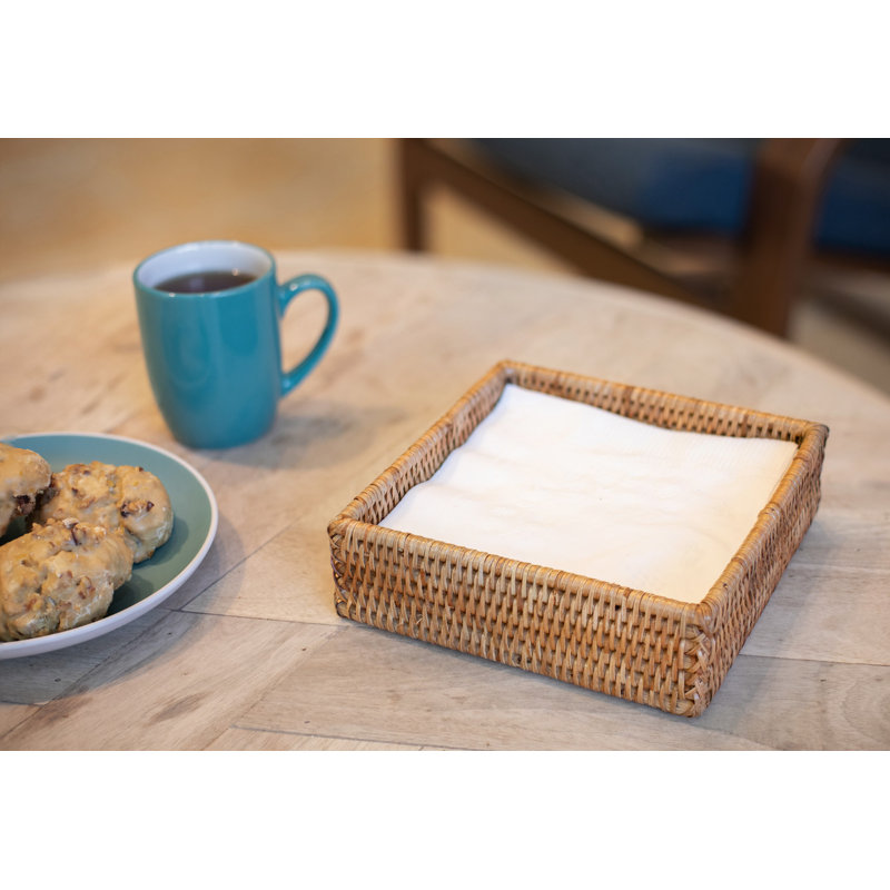 Honey Brown Rattan Square Napkin Holder