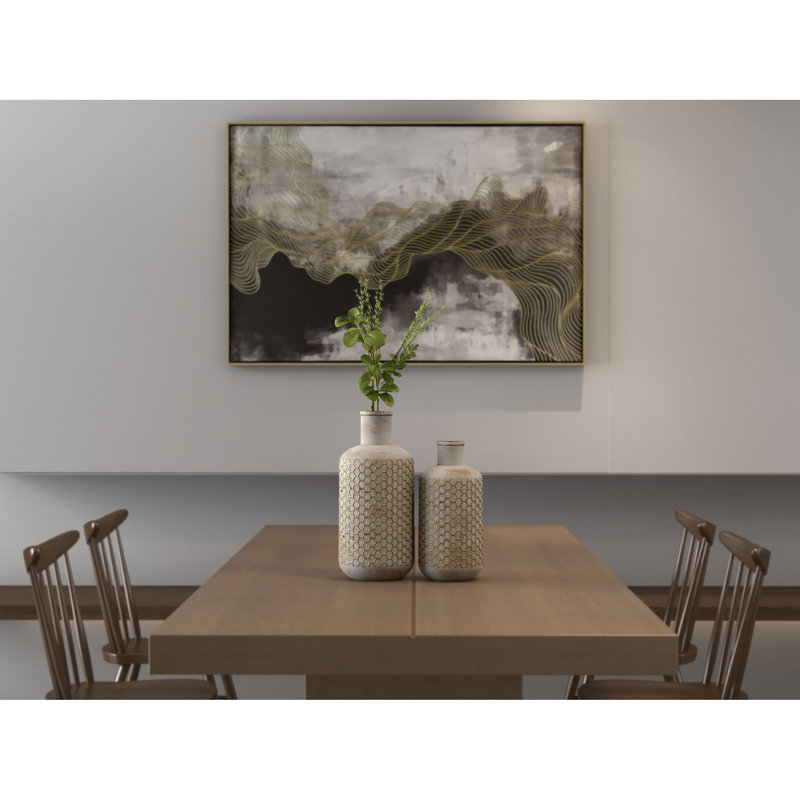 White and Gold Cylindrical Metal Table Vase Set