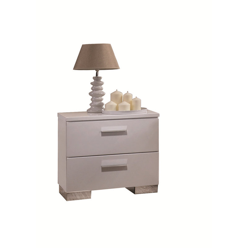 Lorimar Chic Contemporary 2-Drawer White Nightstand with Chrome Accents