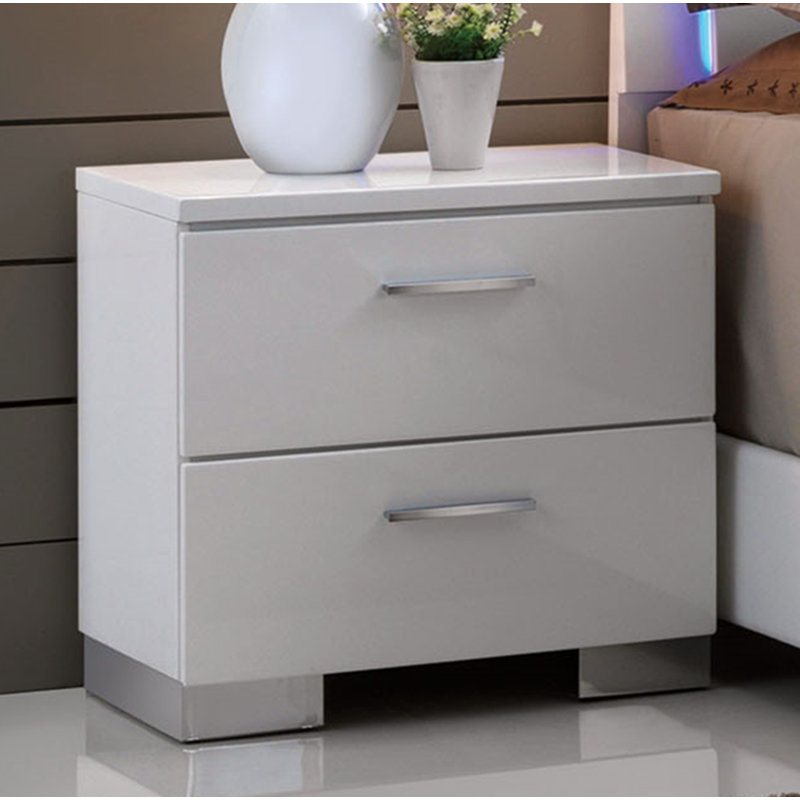 Lorimar Chic Contemporary 2-Drawer White Nightstand with Chrome Accents
