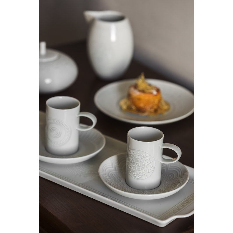 White Ceramic Espresso Cup and Saucer Set, 6 Pieces