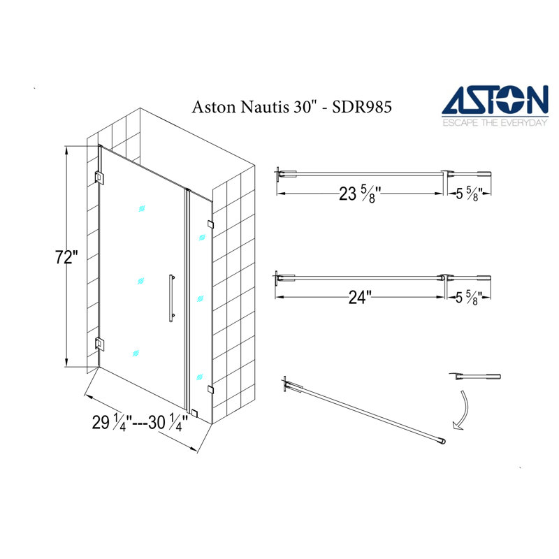 Nautis 30" x 72" Frameless Frosted Glass Shower Door in Chrome